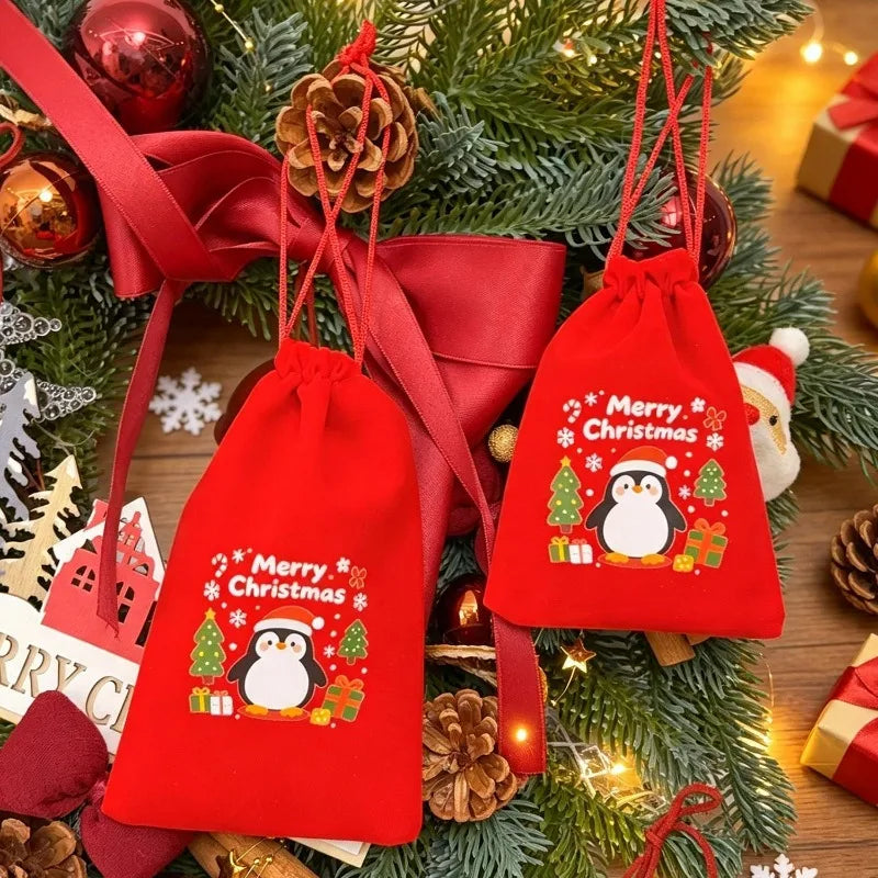 Red Velvet Drawstring Gift Bags