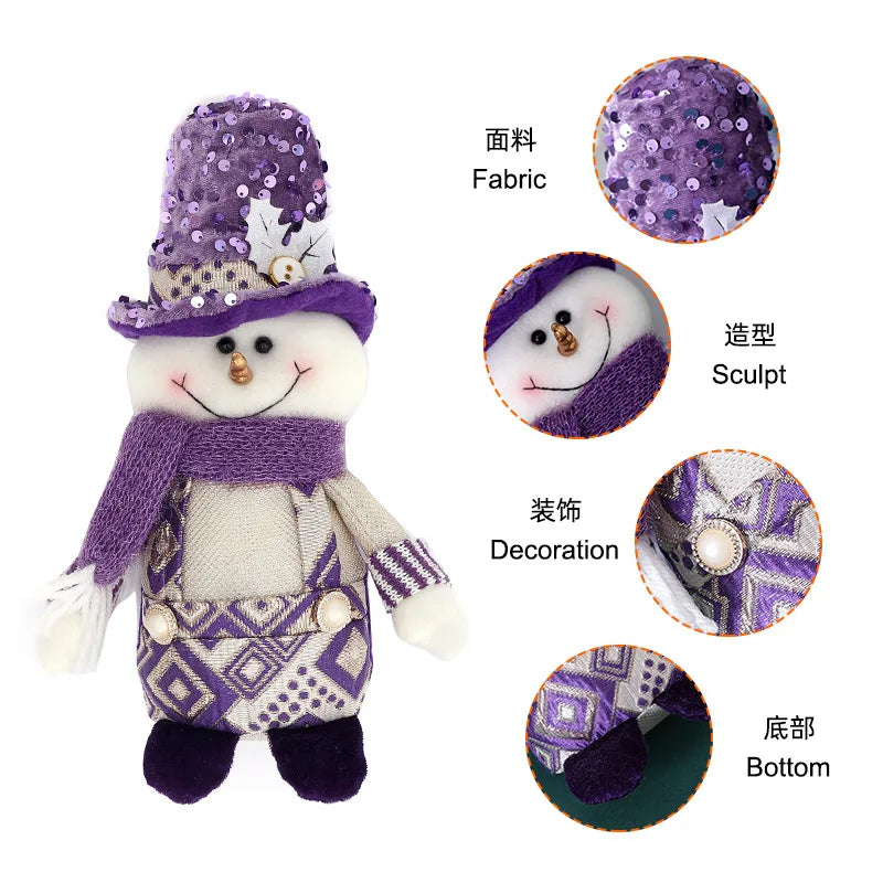 Purple Christmas Dolls Cute Plush Santa Claus Snowman Reindeer Doll Merry Christmas Decorations Kids Xmas Gifts Home Ornaments