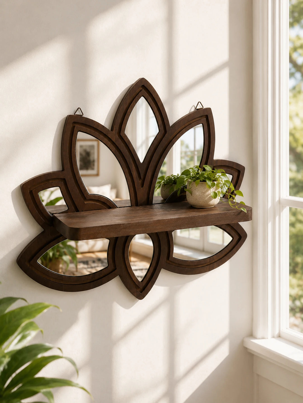 Lotus-Shaped Wooden Wall Shelf
