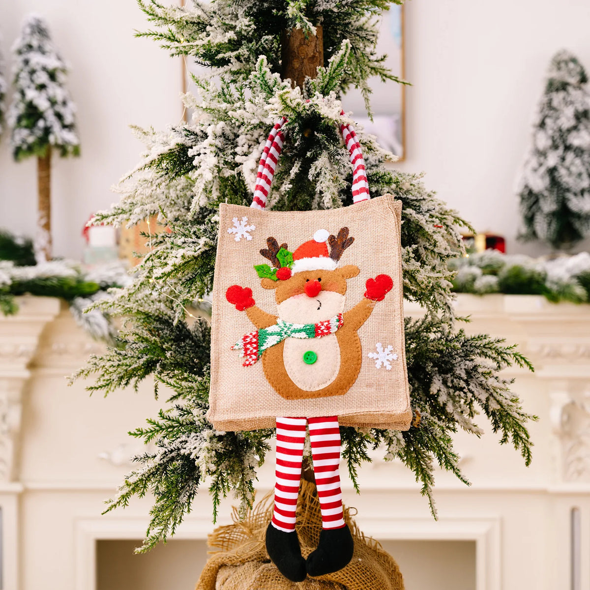 Christmas Gifts Bags Reusable Long Legged Snowman Santa Tote Bag With Handle Xmas Treat Bags for Christmas Party Decorations