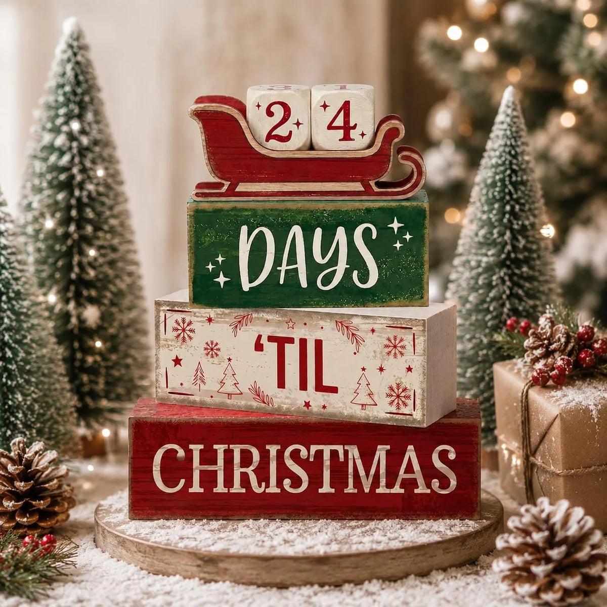 Wooden Sleigh Christmas Countdown Calendar