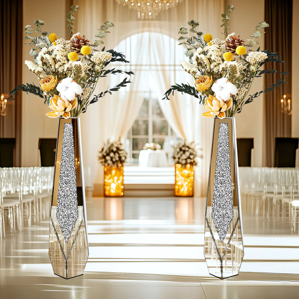 Tall Crushed-Diamond Mirrored Vase