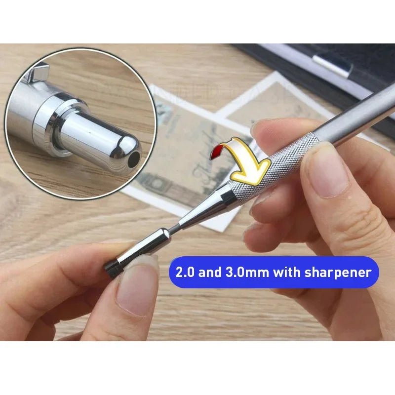 0.3 0.5 0.7 0.9 1.3 2.0 3.0mm Full Metal Mechanical Pencil Sketch Art Drawing Painting Propelling Pencil Office School Supply
