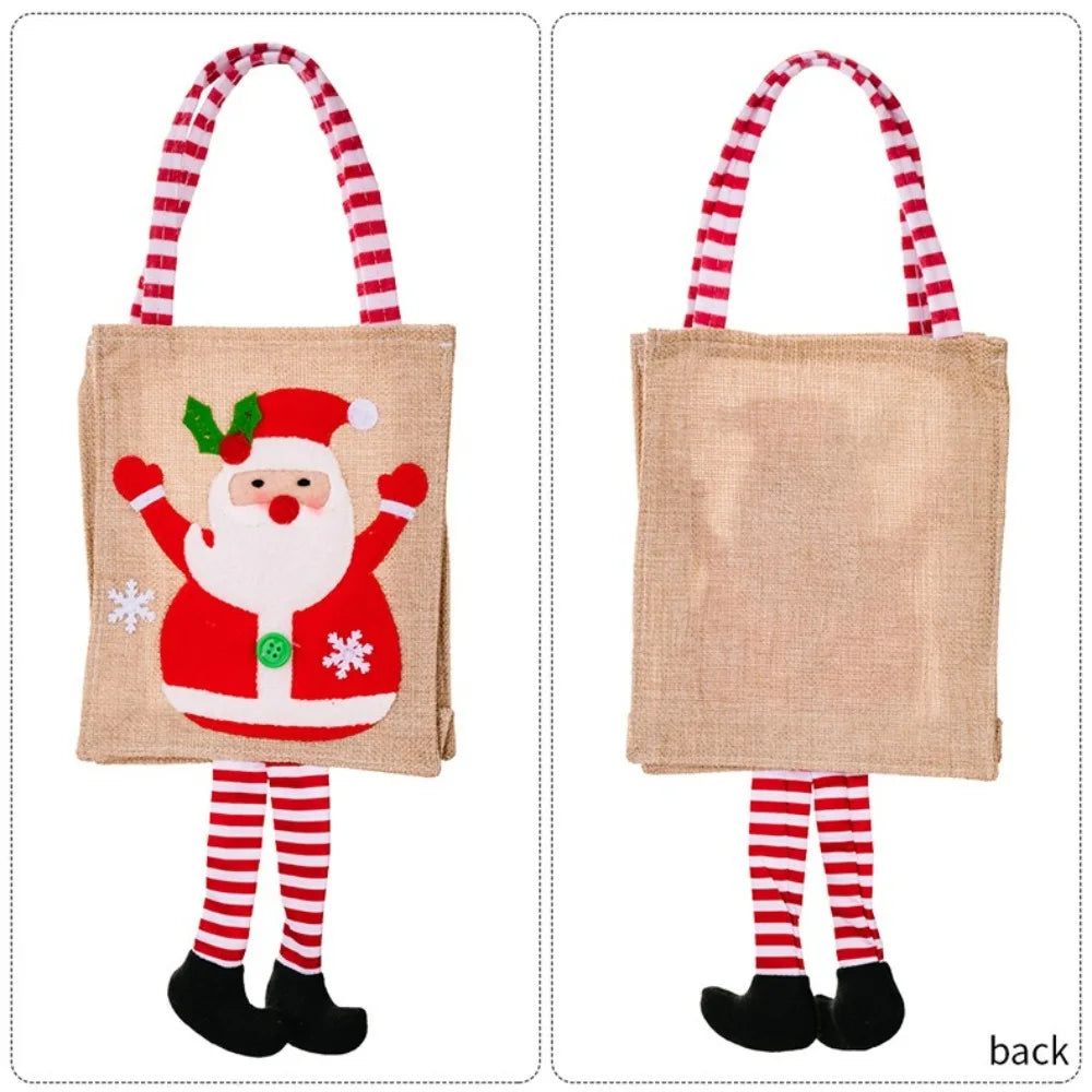 Christmas Gifts Bags Reusable Long Legged Snowman Santa Tote Bag With Handle Xmas Treat Bags for Christmas Party Decorations