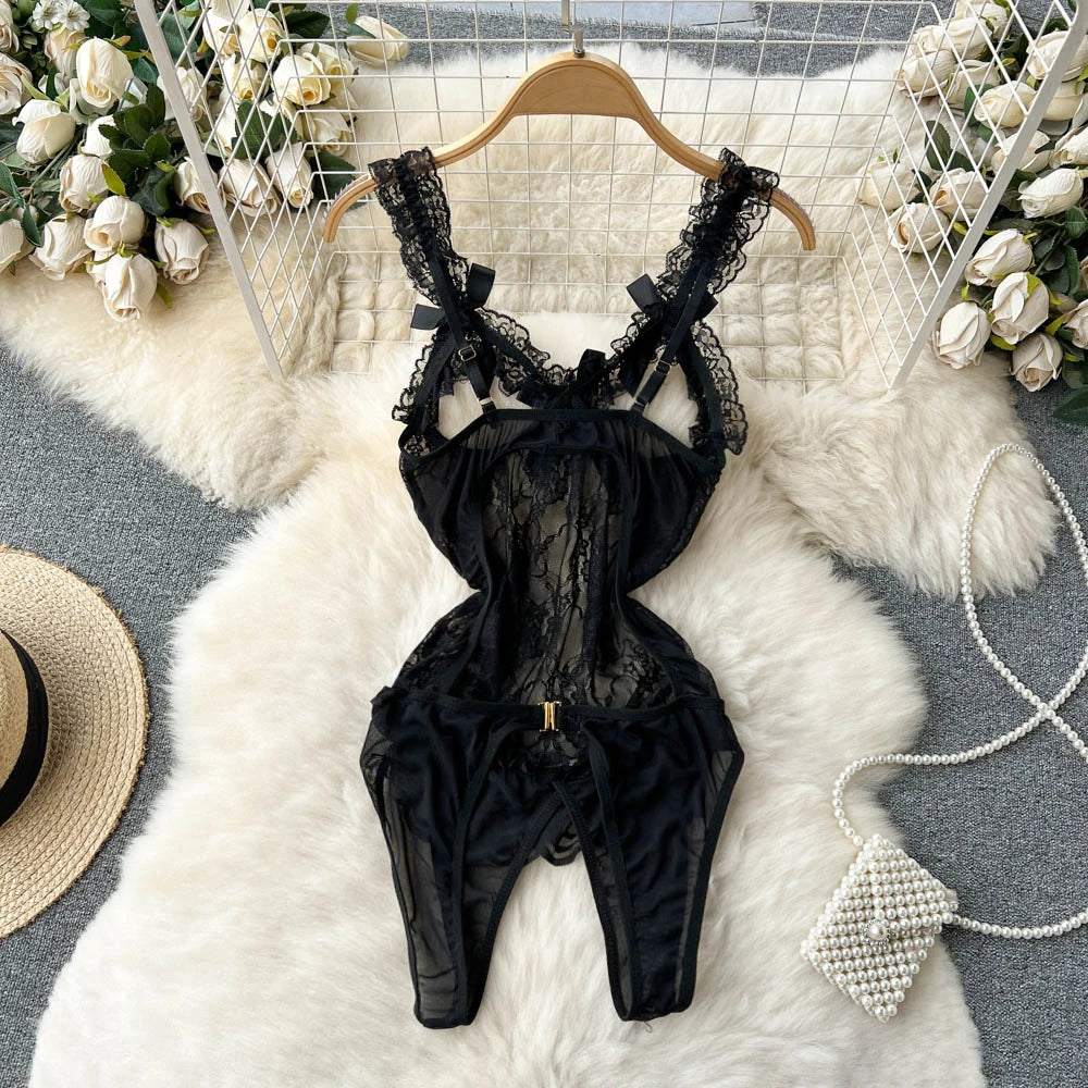 Leopard-Print V-Neck Lace Bodysuit