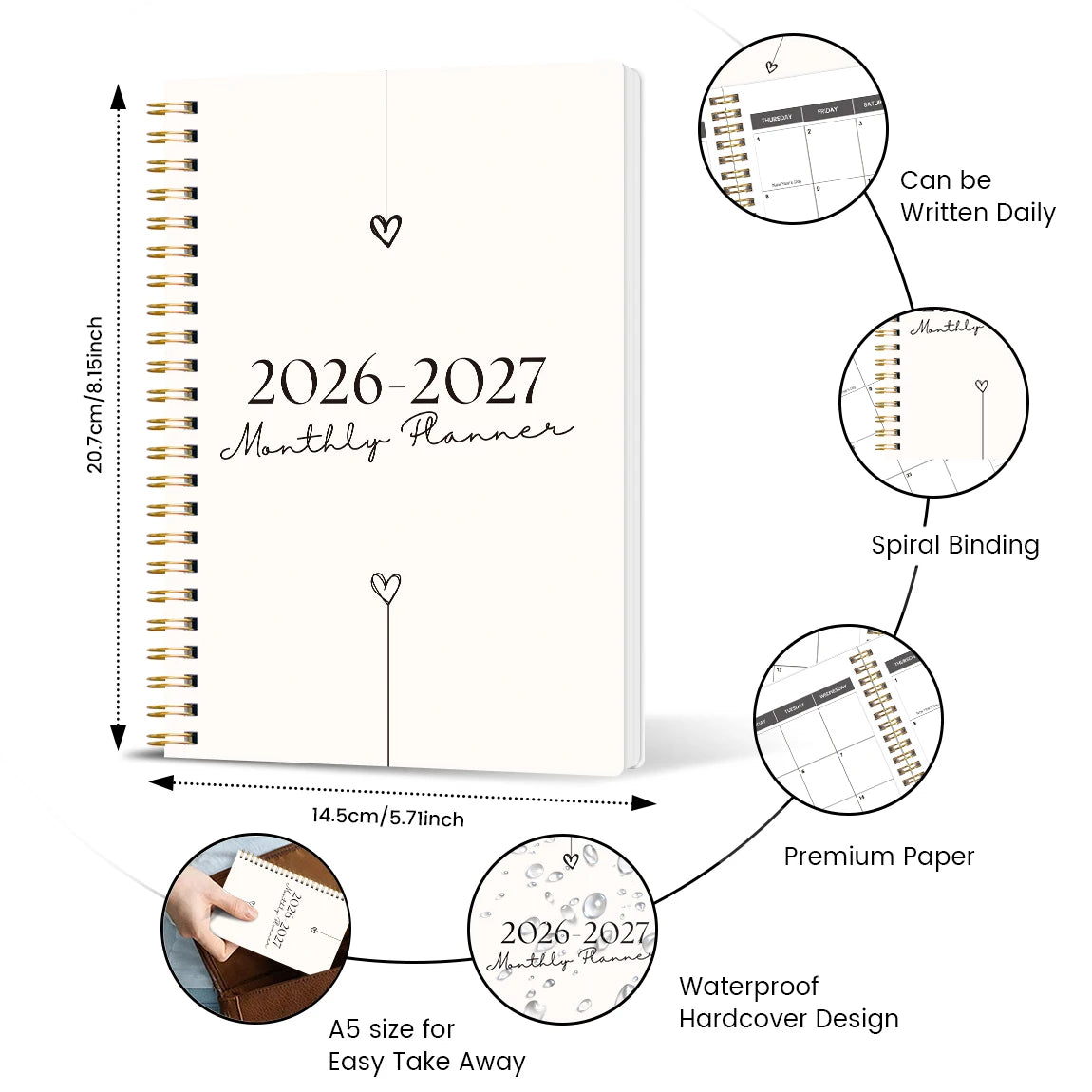 1PC A5 Two year calendar book Weekly & Monthly Planner –  Spiral Organizer with Calendar & Notes, School & Office Supplies