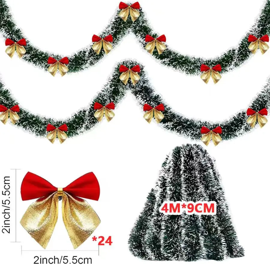 2/4/6/10M Christmas Tinsel Ribbons with Bow Green Cane Ribbon Garland Xmas Tree Hanging Pendent DIY Wreath Party Home Decor