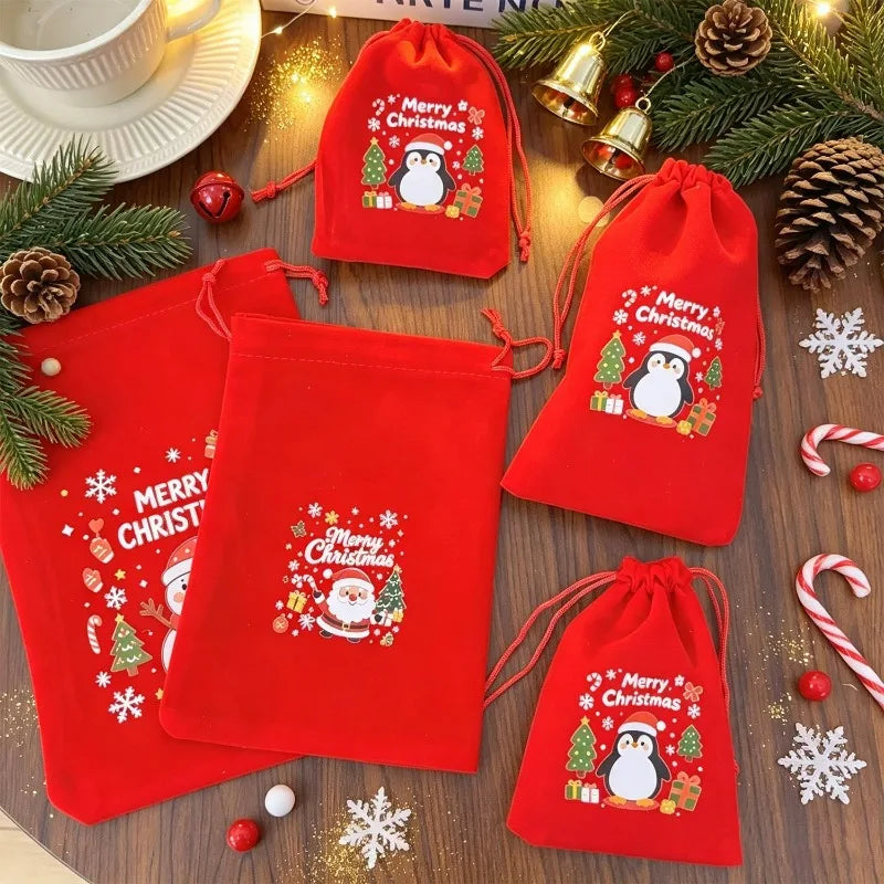 Red Velvet Drawstring Gift Bags