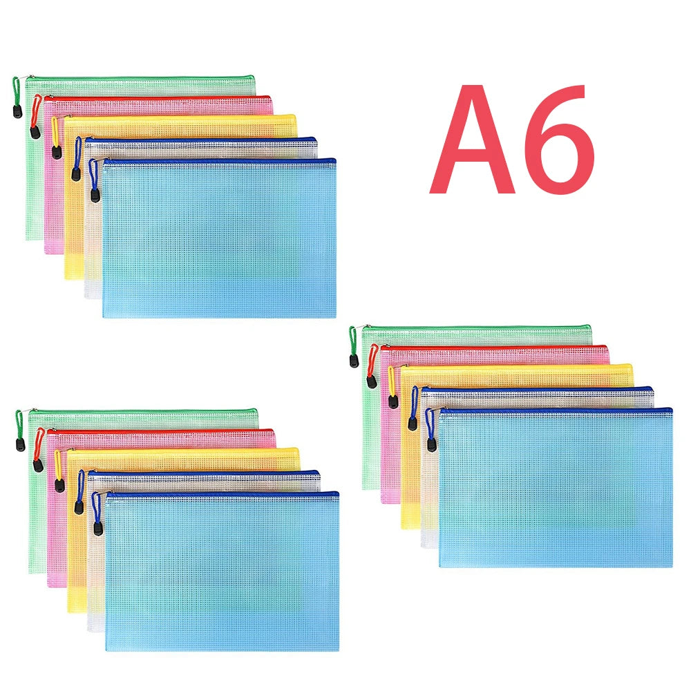 5-100Pcs A4/A5/A6 Stationery Storage Folder File Mesh Zipper Pouch Document Bag Zip File Folders School Office Supplies