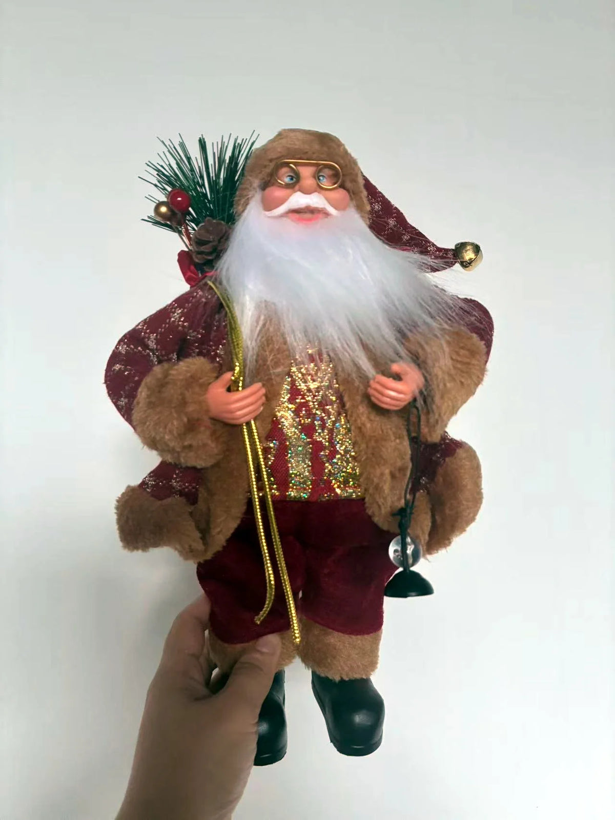 Christmas Santa Figurines, Standing Santa Claus Figure Holding Gift Bag & Lantern, Xmas Santa Doll Desktop Ornaments Gifts