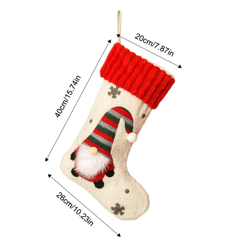 Gnome Christmas Stocking, Large Knitted Xmas Gift Sack for Fireplace Mantel Tree Home Holiday Party Indoor Ornament Decor