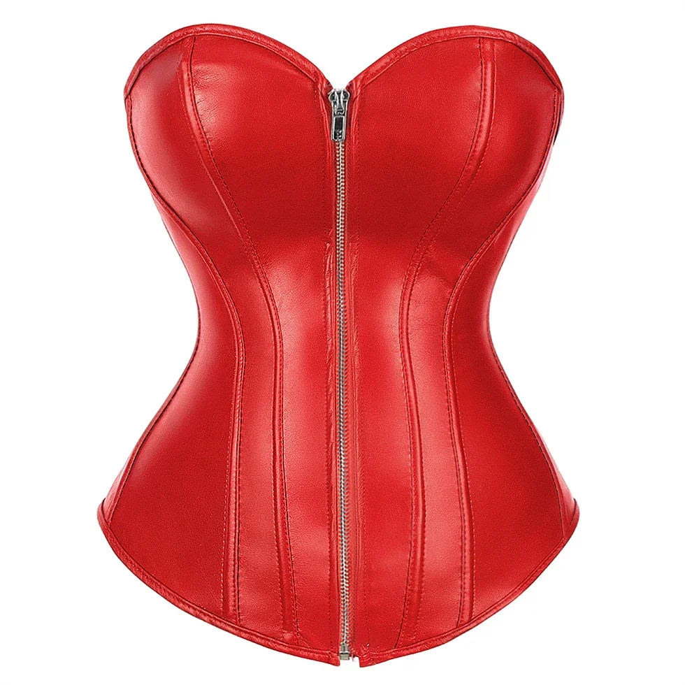 Faux Leather Lace-Up Overbust Corset