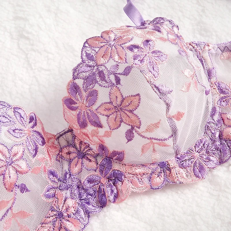 Tornova Sexy Purple Sexy Lingerie for Women Mesh Hollow Out See-Through Thin Embroidered Sexy Interesting Lace Underwear Set New