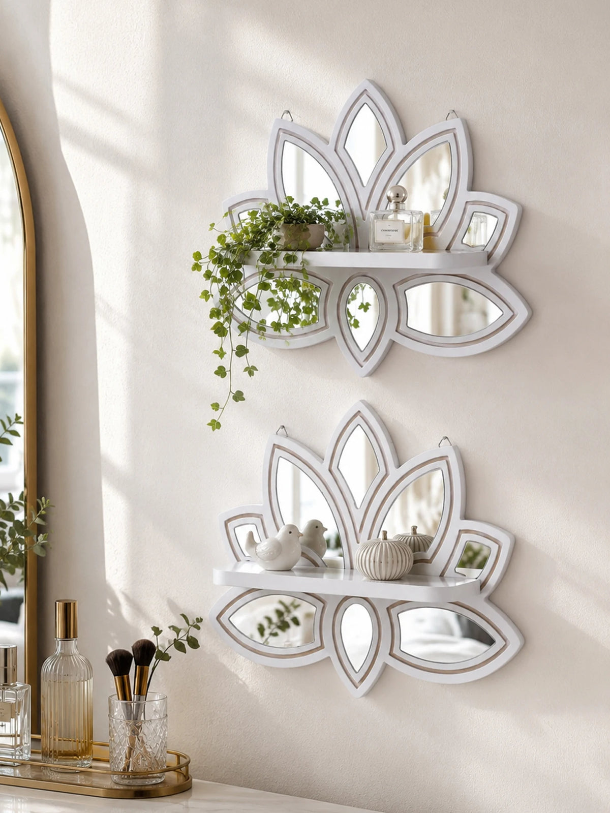 Lotus-Shaped Wooden Wall Shelf