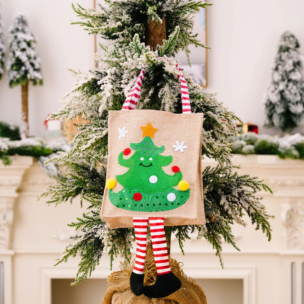 Christmas Gifts Bags Reusable Long Legged Snowman Santa Tote Bag With Handle Xmas Treat Bags for Christmas Party Decorations