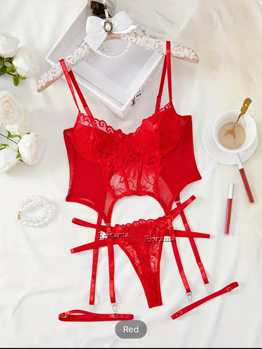 Floral Lace Lingerie Set with Choker