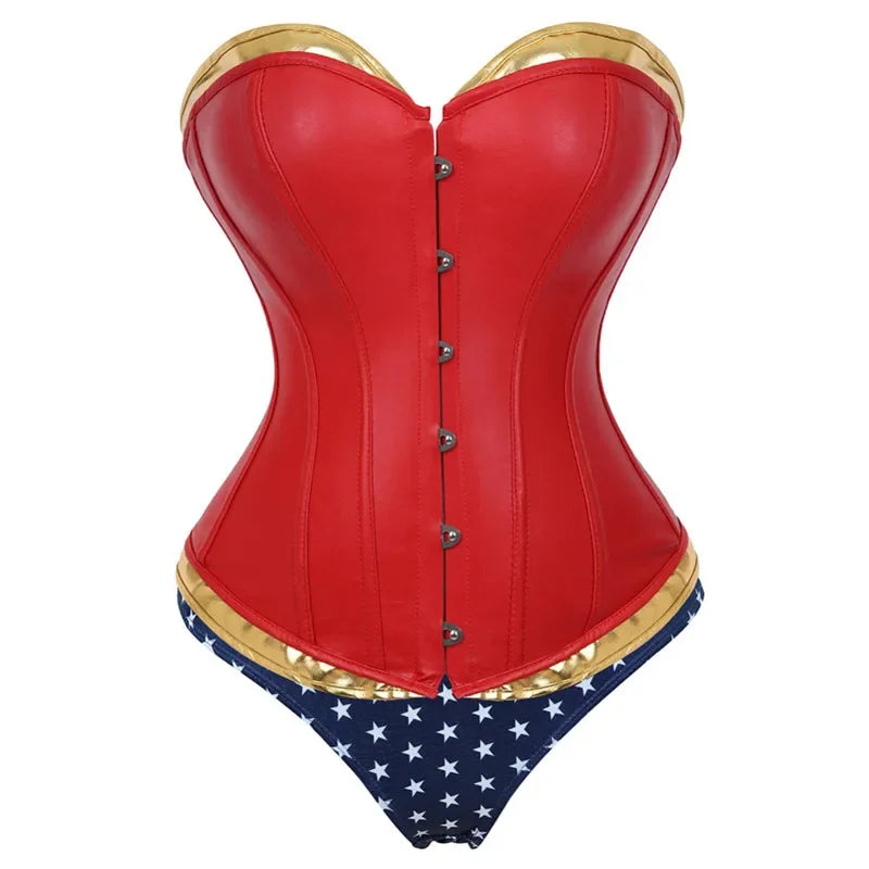 Faux Leather Lace-Up Overbust Corset