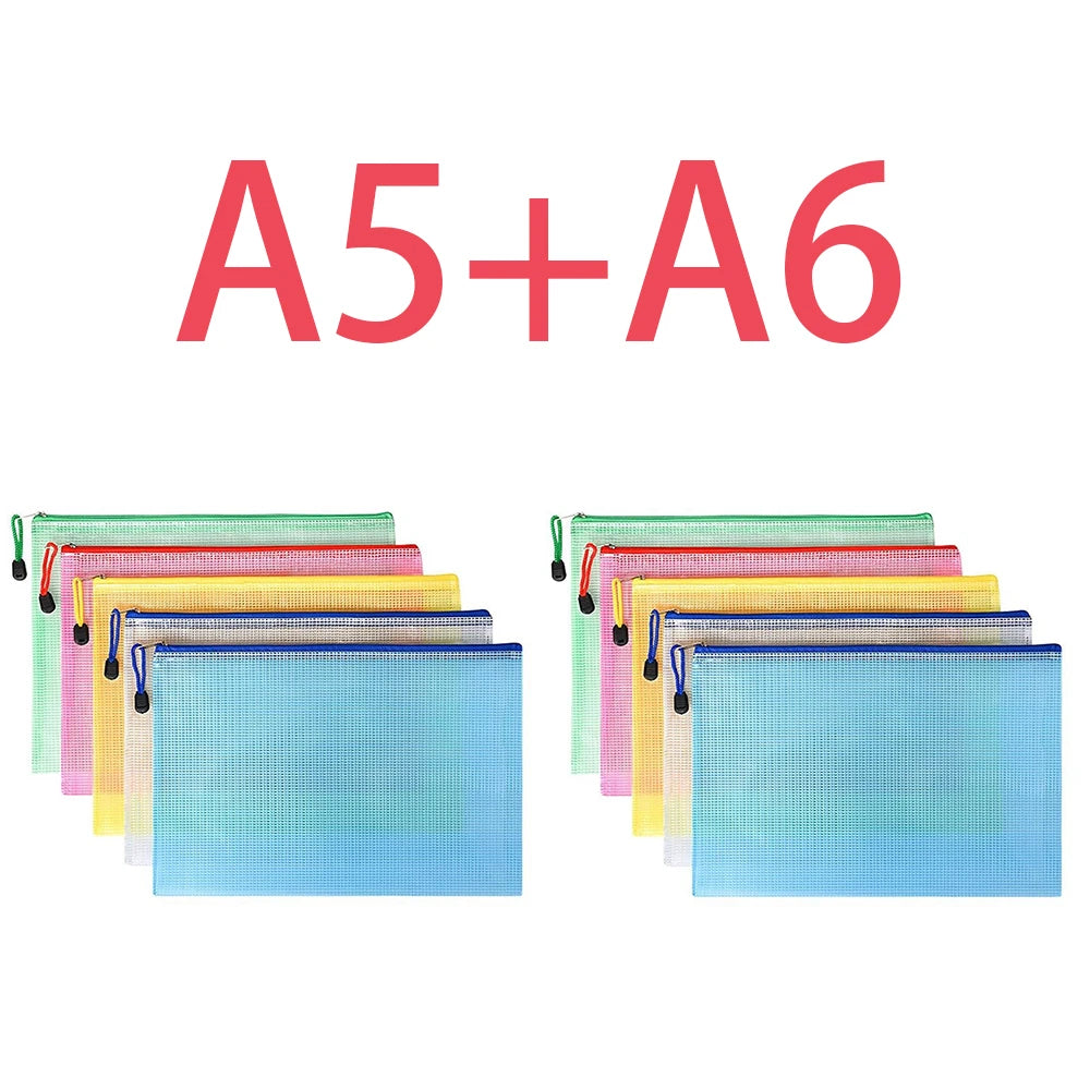 5-100Pcs A4/A5/A6 Stationery Storage Folder File Mesh Zipper Pouch Document Bag Zip File Folders School Office Supplies