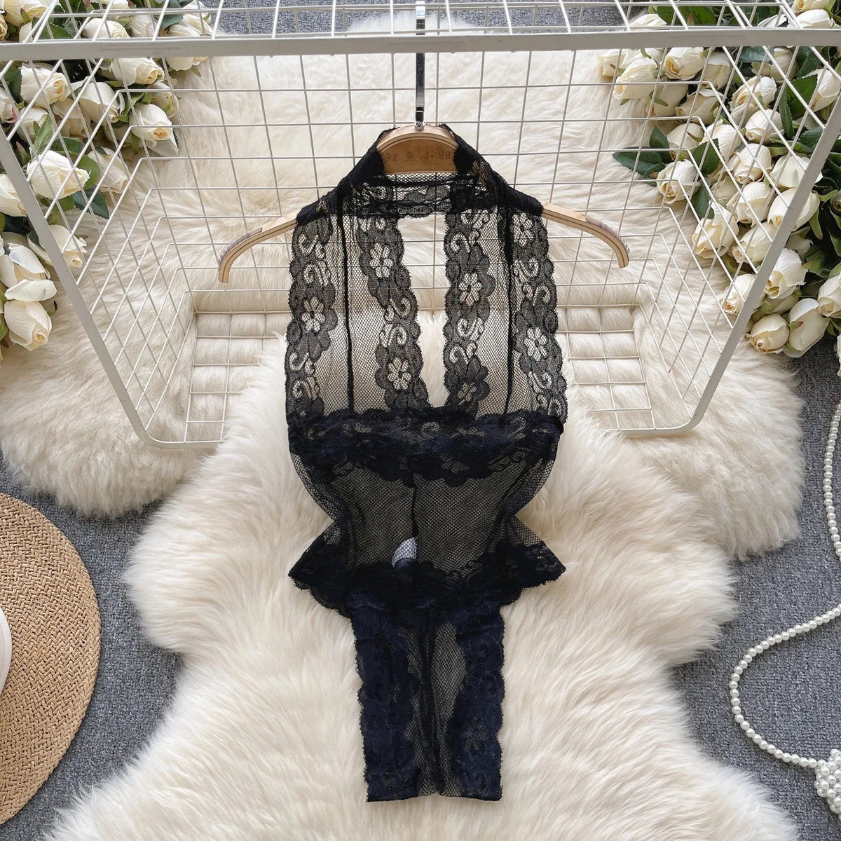 Leopard-Print V-Neck Lace Bodysuit