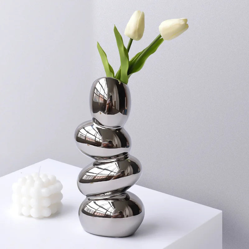 Silver Stacked-Stone-Style Vase