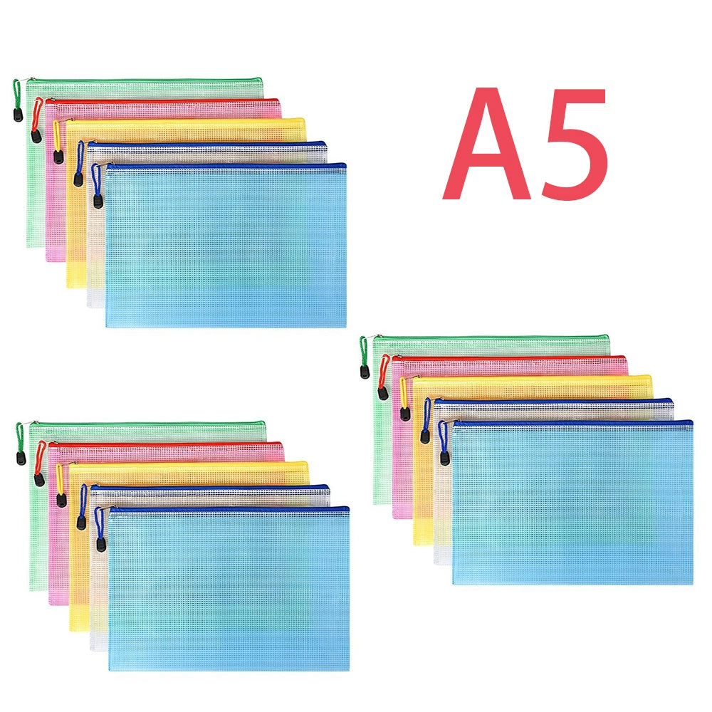 5-100Pcs A4/A5/A6 Stationery Storage Folder File Mesh Zipper Pouch Document Bag Zip File Folders School Office Supplies