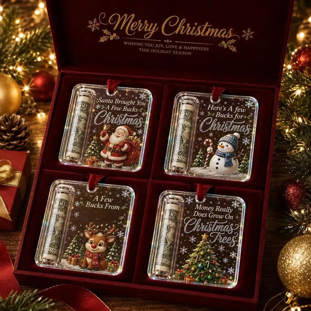 Acrylic Christmas Money Holder Cash Gift Box Christmas Tree Mantel Hanging Decoration Surprise Gift for Xmas Holiday Party Deco