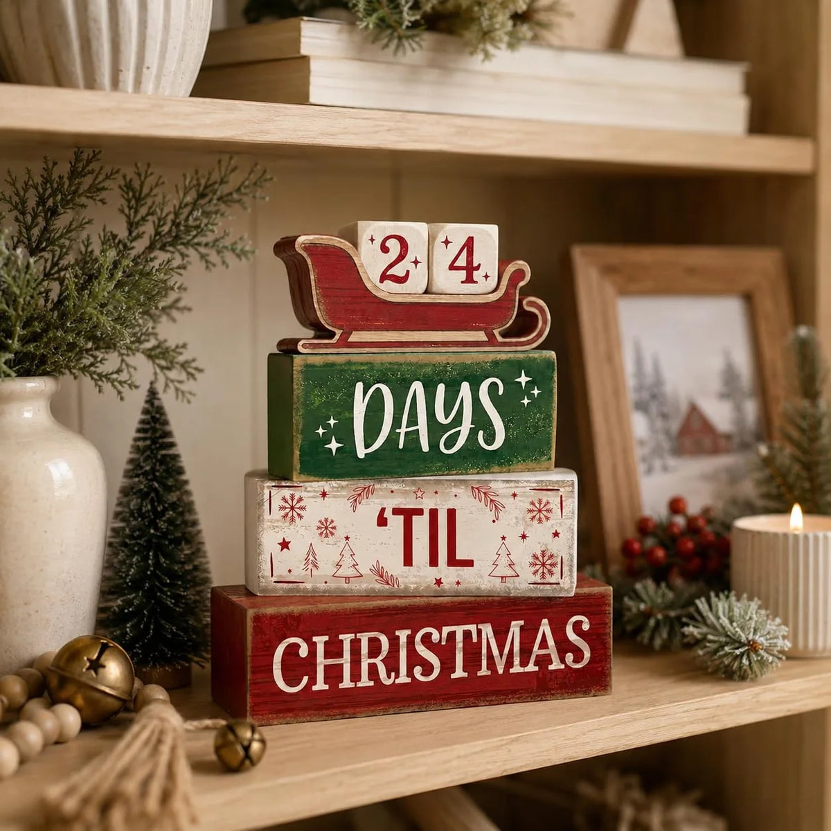 Wooden Sleigh Christmas Countdown Calendar