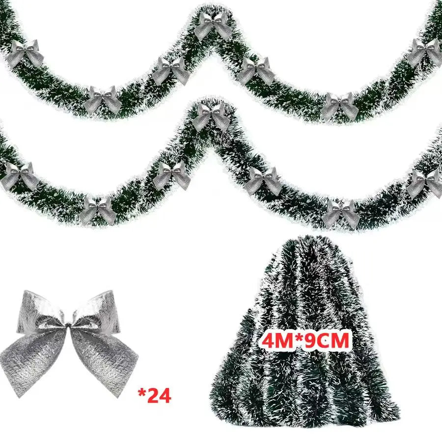 2/4/6/10M Christmas Tinsel Ribbons with Bow Green Cane Ribbon Garland Xmas Tree Hanging Pendent DIY Wreath Party Home Decor