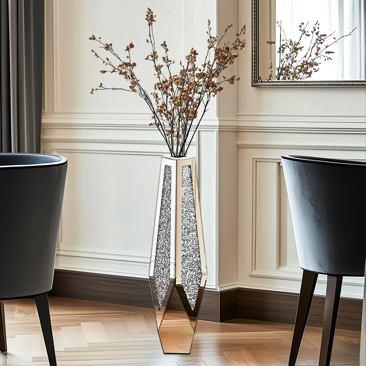 Tall Crushed-Diamond Mirrored Vase