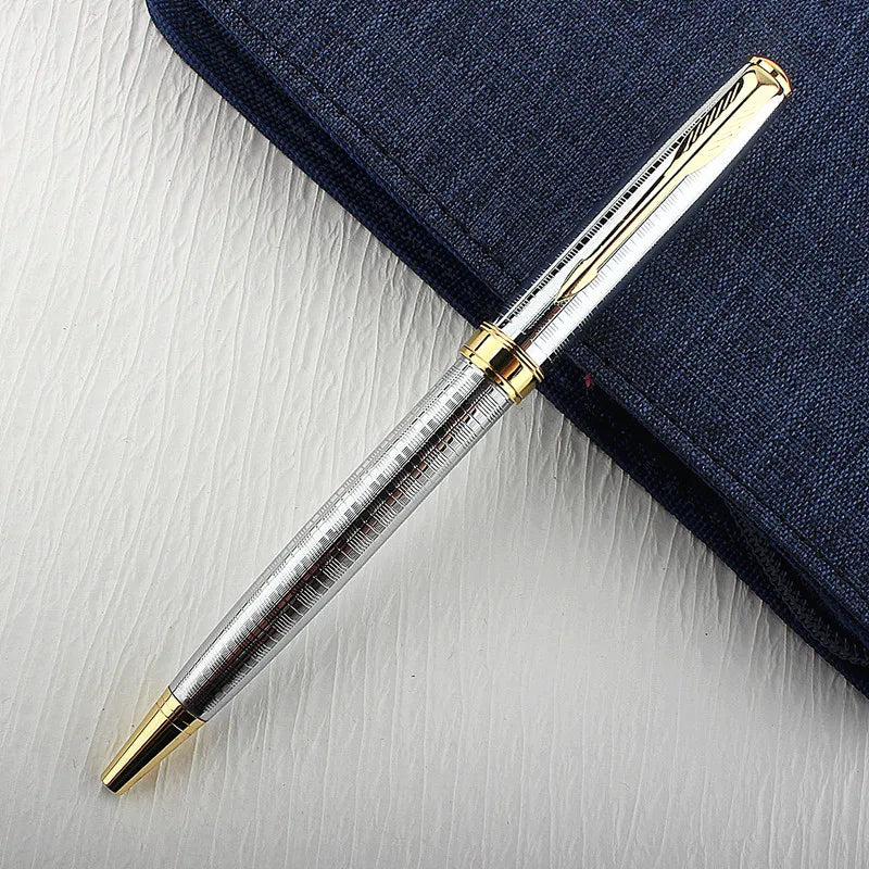 Luxury Metal Ballpoint Pen Stainless Steel Golden Trim Gift Writing Stationery Office School Supplies