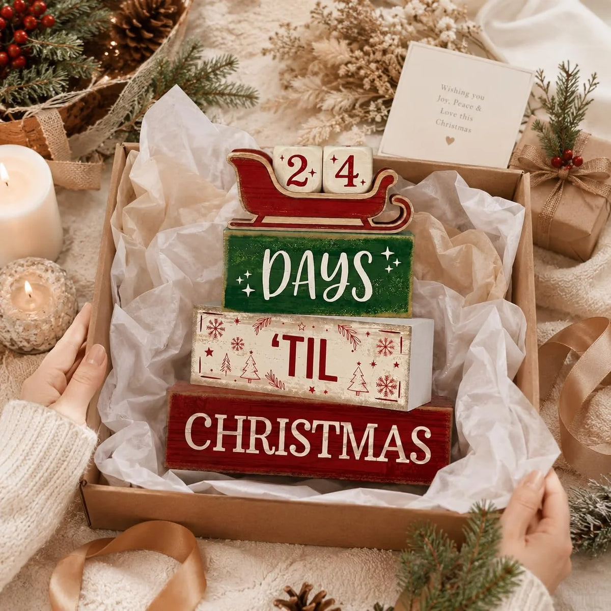 Wooden Sleigh Christmas Countdown Calendar