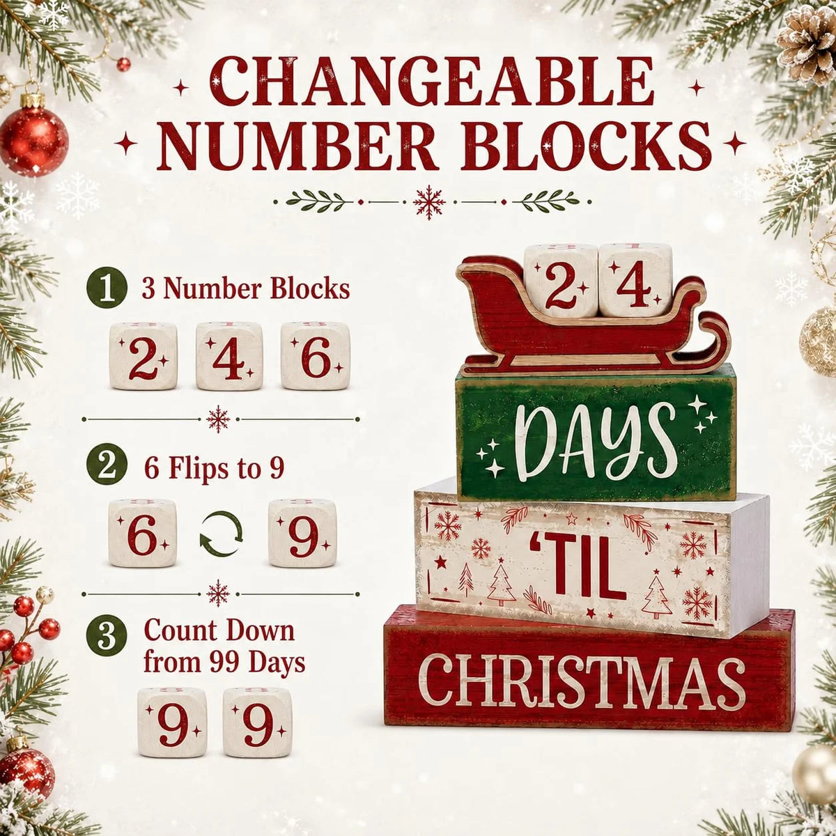 Wooden Sleigh Christmas Countdown Calendar