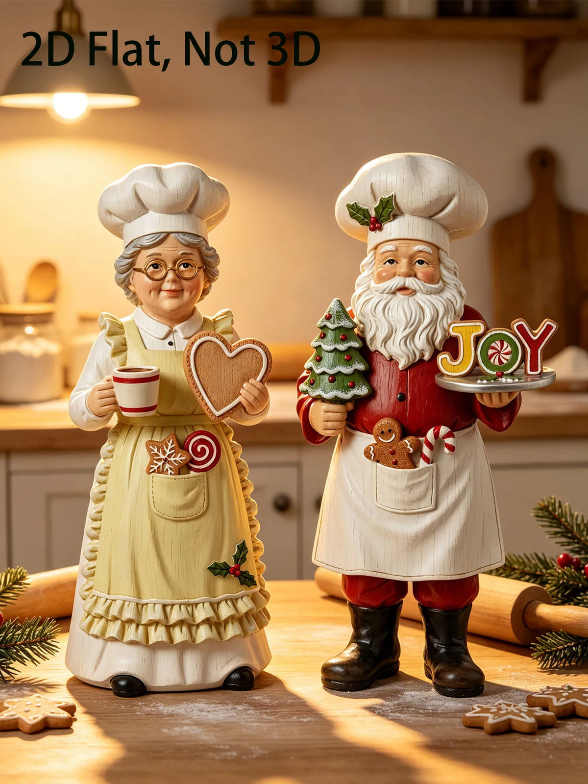 Chef Santa and Mrs Claus Christmas Ornament Set