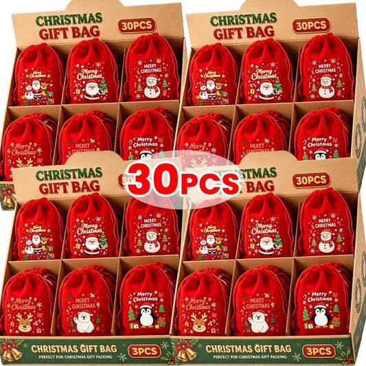 Red Velvet Drawstring Gift Bags