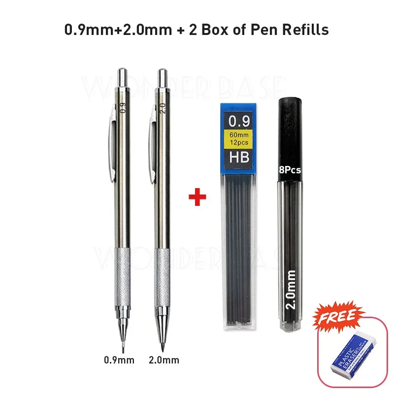 0.3 0.5 0.7 0.9 1.3 2.0 3.0mm Full Metal Mechanical Pencil Sketch Art Drawing Painting Propelling Pencil Office School Supply