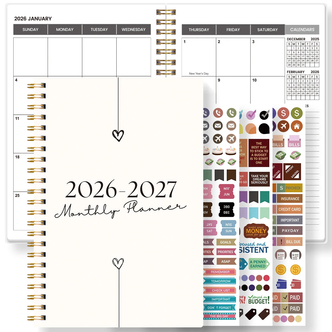 1PC A5 Two year calendar book Weekly & Monthly Planner –  Spiral Organizer with Calendar & Notes, School & Office Supplies