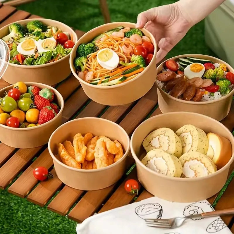 Round Kraft Food Bowls with Lids