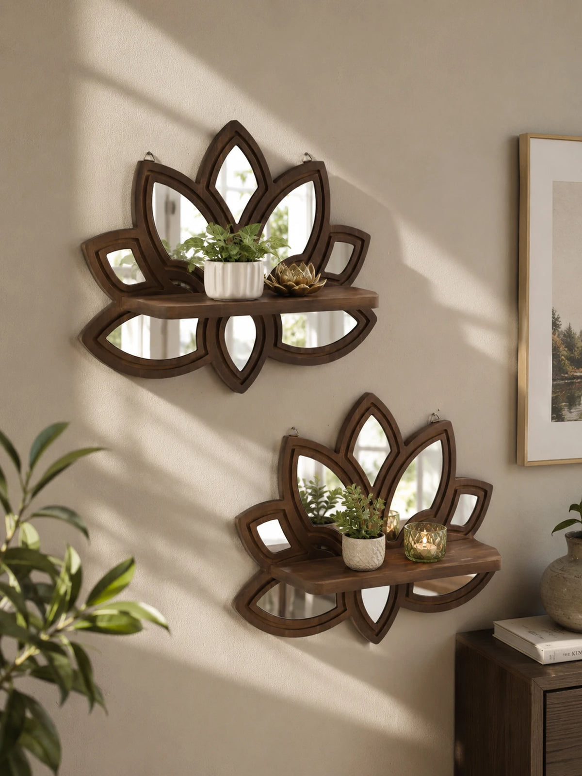 Lotus-Shaped Wooden Wall Shelf