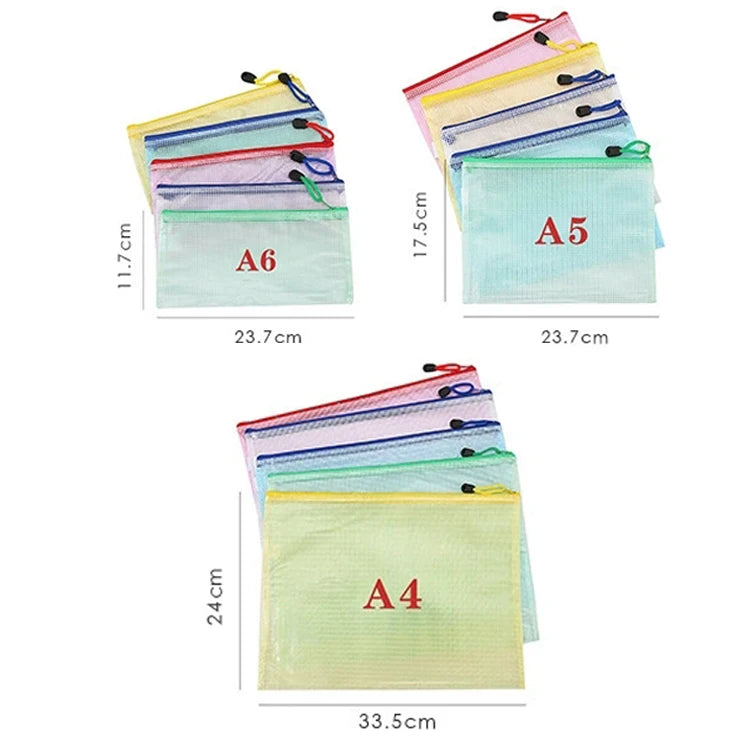 5-100Pcs A4/A5/A6 Stationery Storage Folder File Mesh Zipper Pouch Document Bag Zip File Folders School Office Supplies