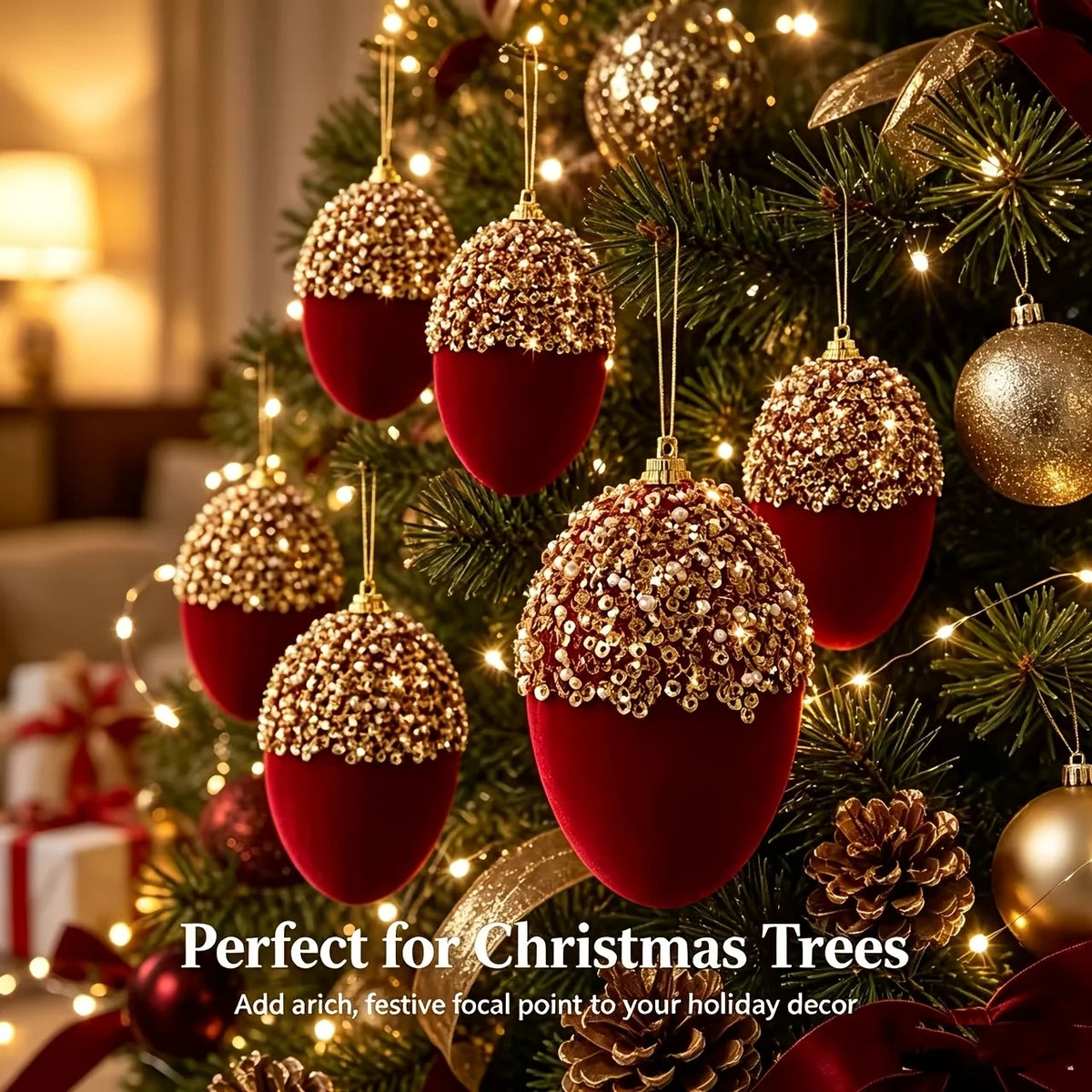 Burgundy Flocked Christmas Baubles – 4 Pack