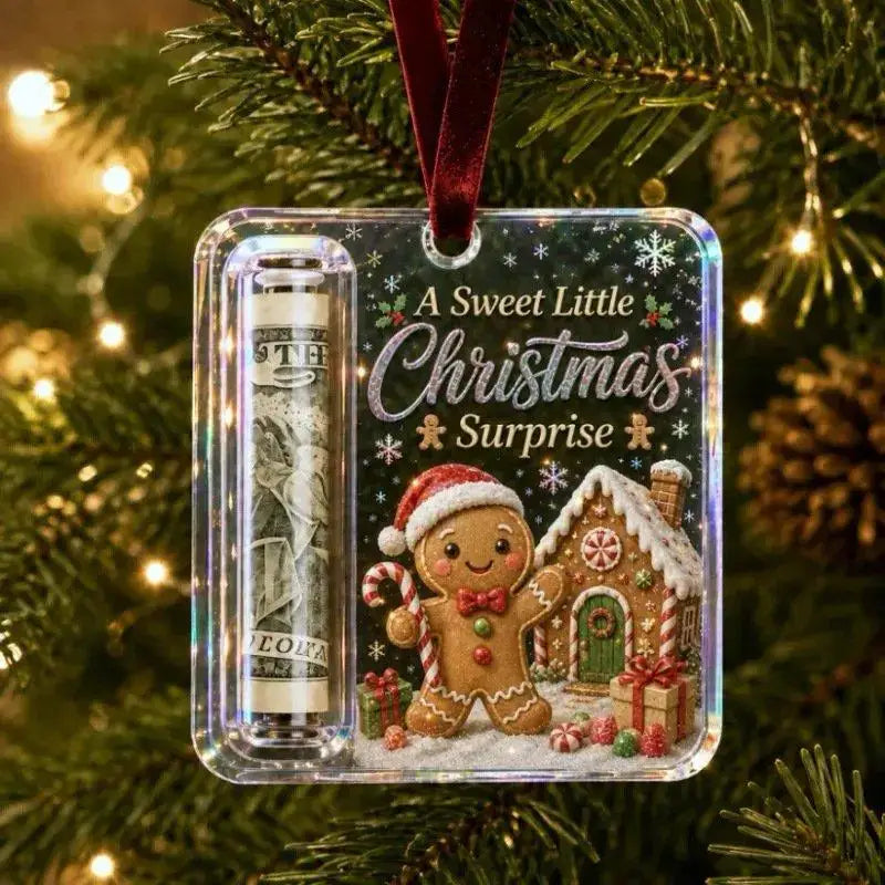 Acrylic Christmas Money Holder Cash Gift Box Christmas Tree Mantel Hanging Decoration Surprise Gift for Xmas Holiday Party Deco