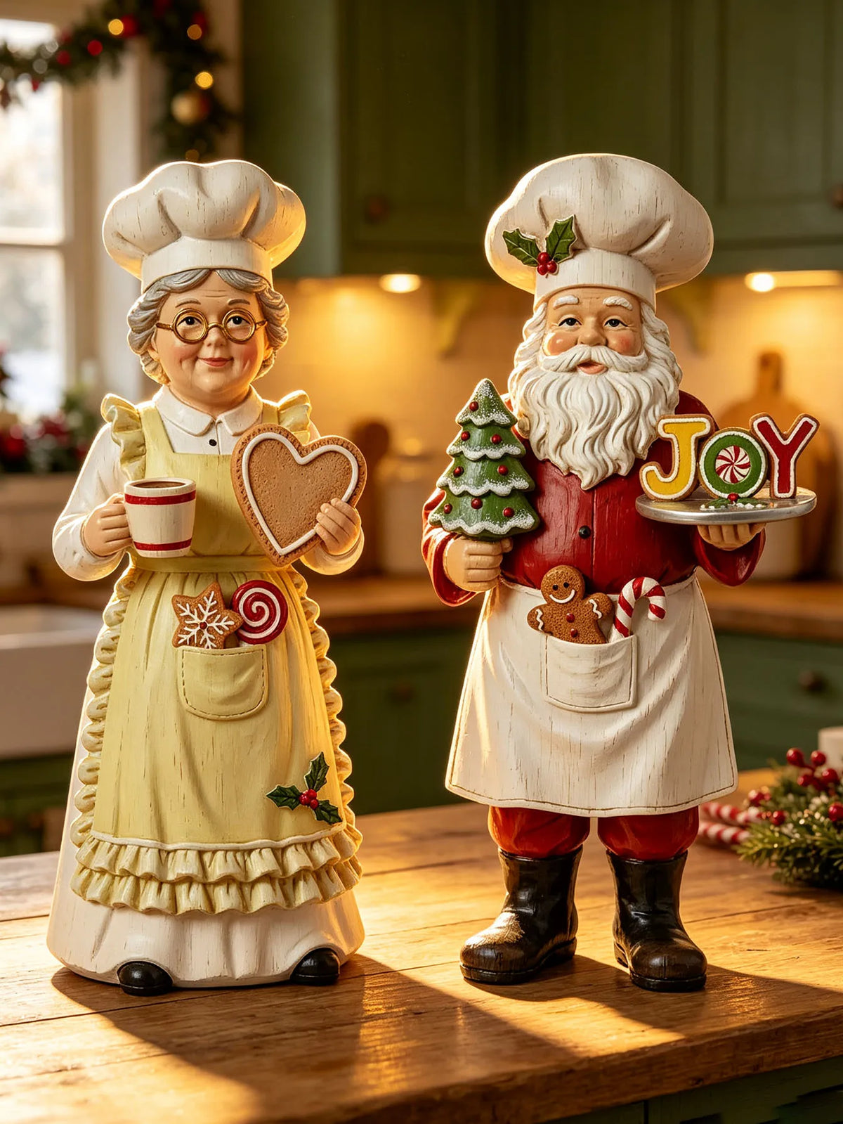 Chef Santa and Mrs Claus Christmas Ornament Set