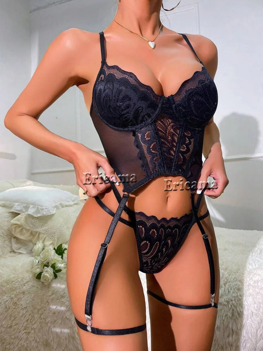 Floral Lace Lingerie Set with Choker