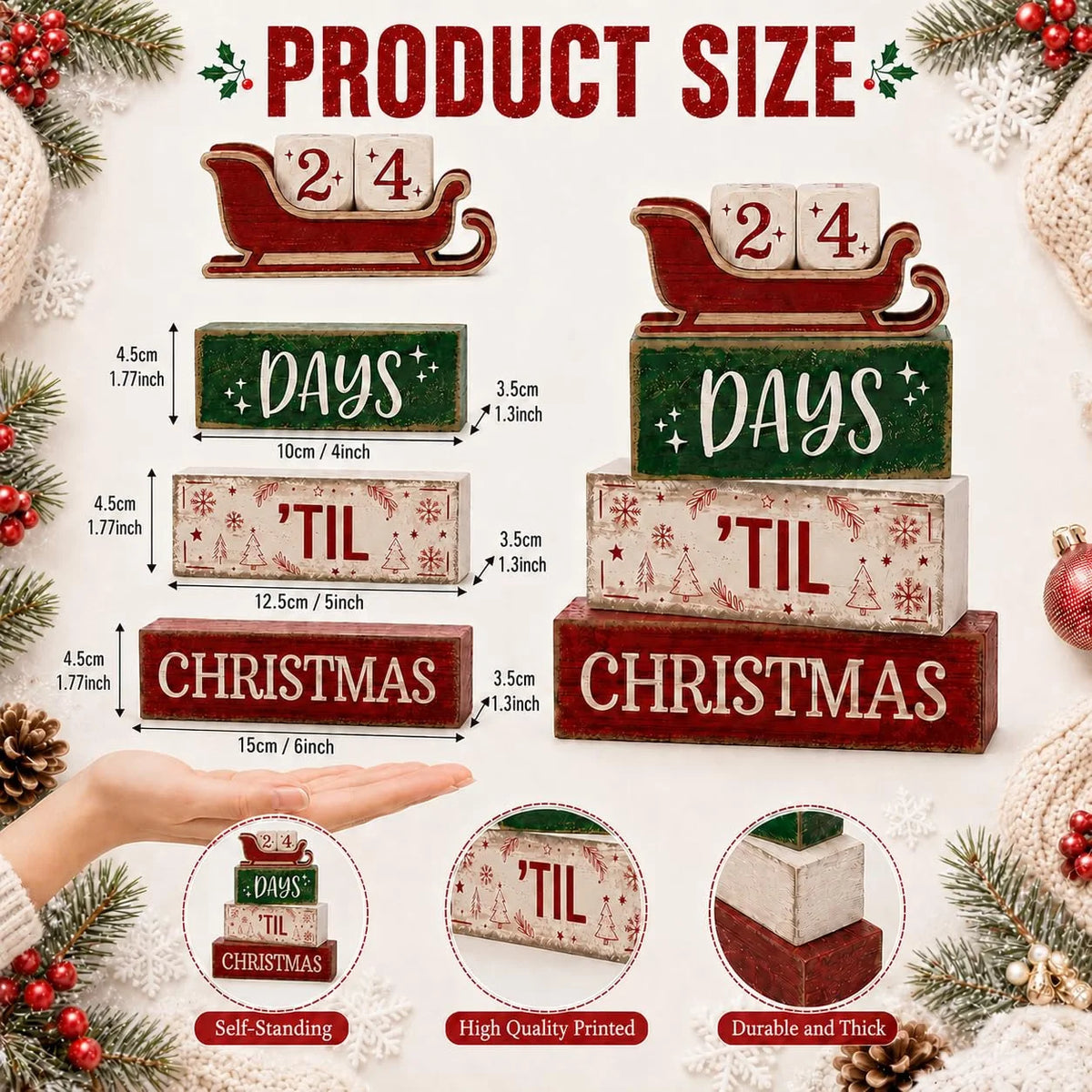 Wooden Sleigh Christmas Countdown Calendar