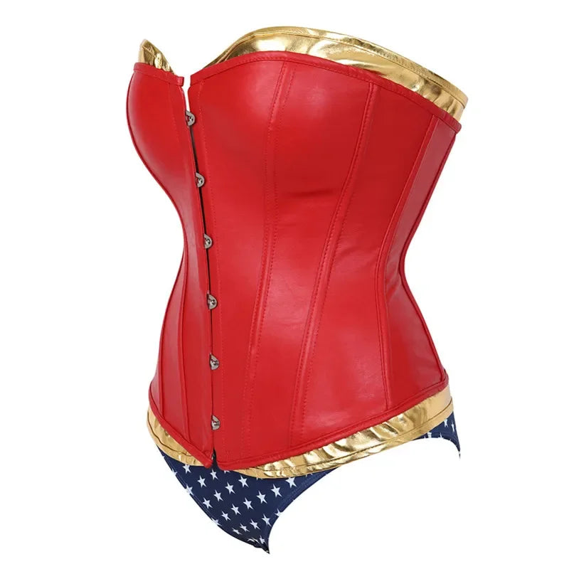 Faux Leather Lace-Up Overbust Corset