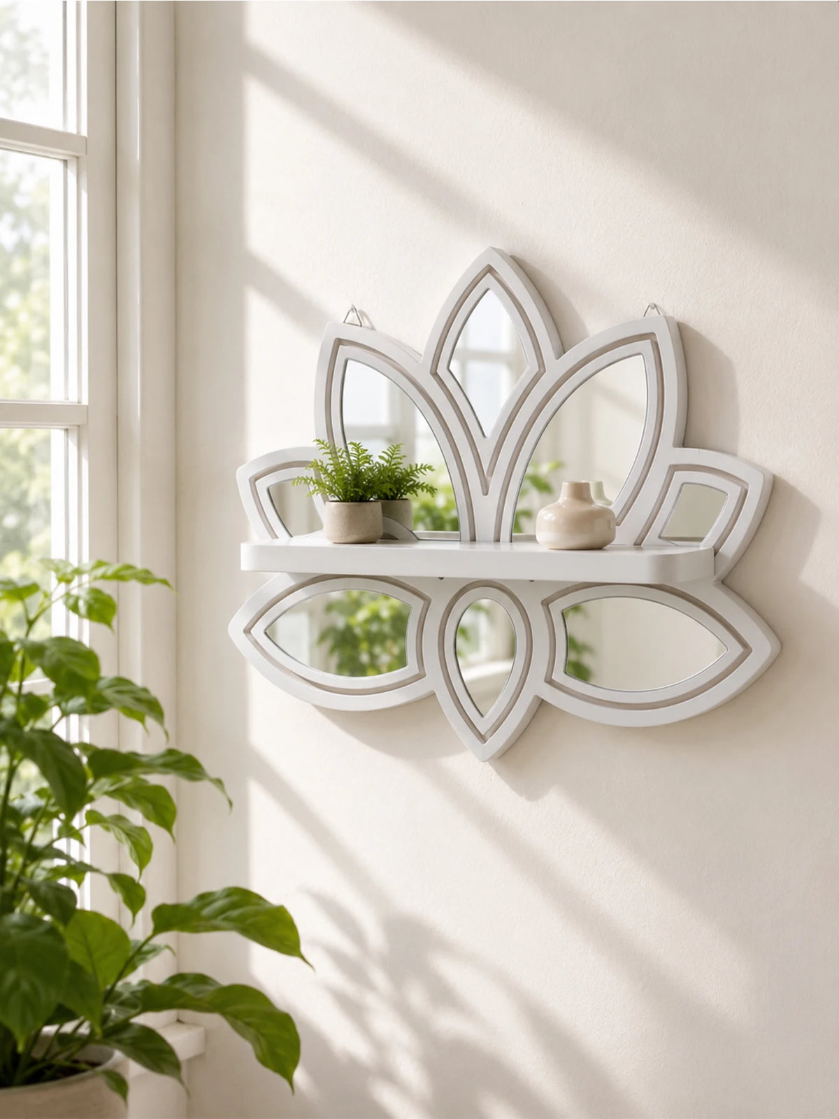 Lotus-Shaped Wooden Wall Shelf
