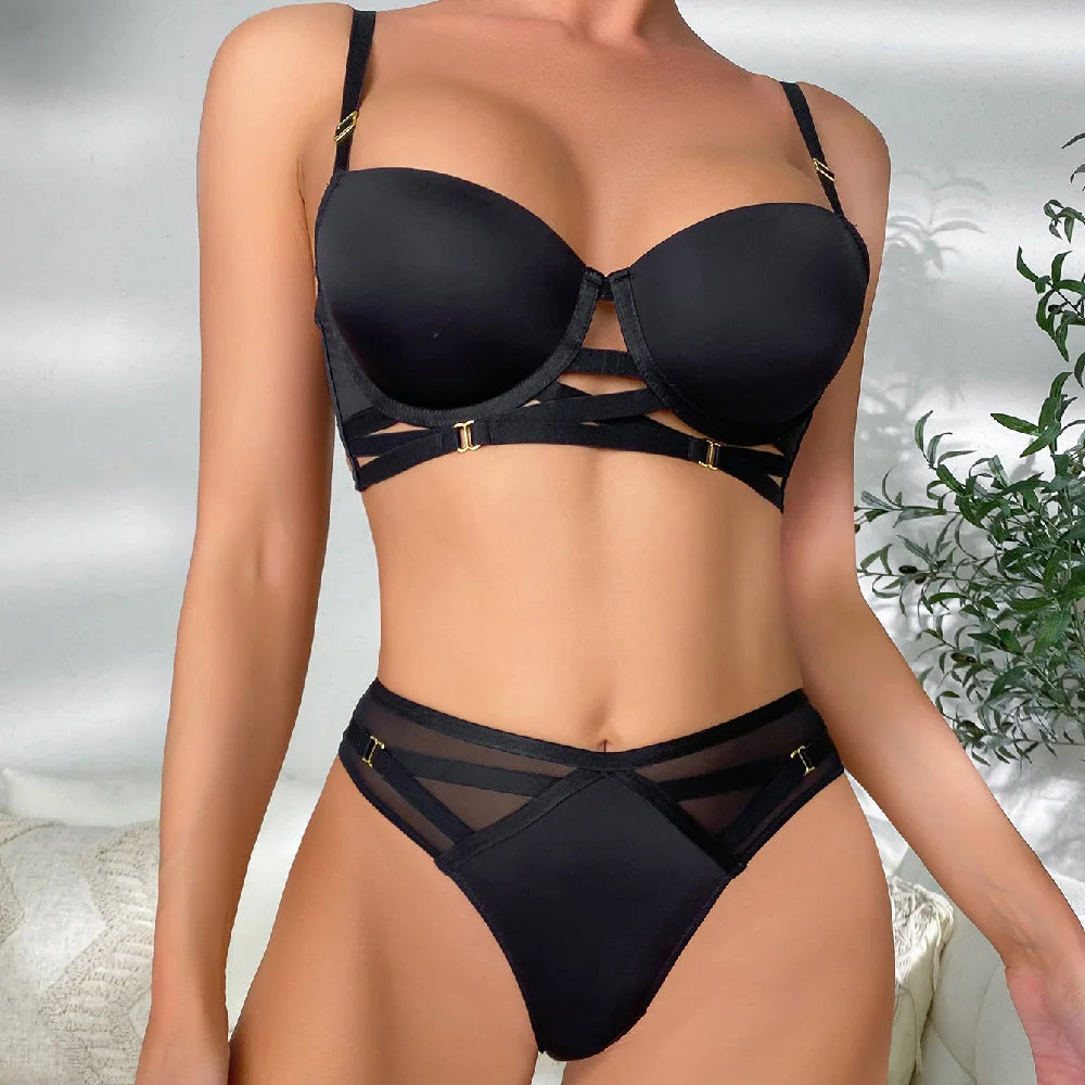 Cross-Strap Padded Bra and Briefs Set