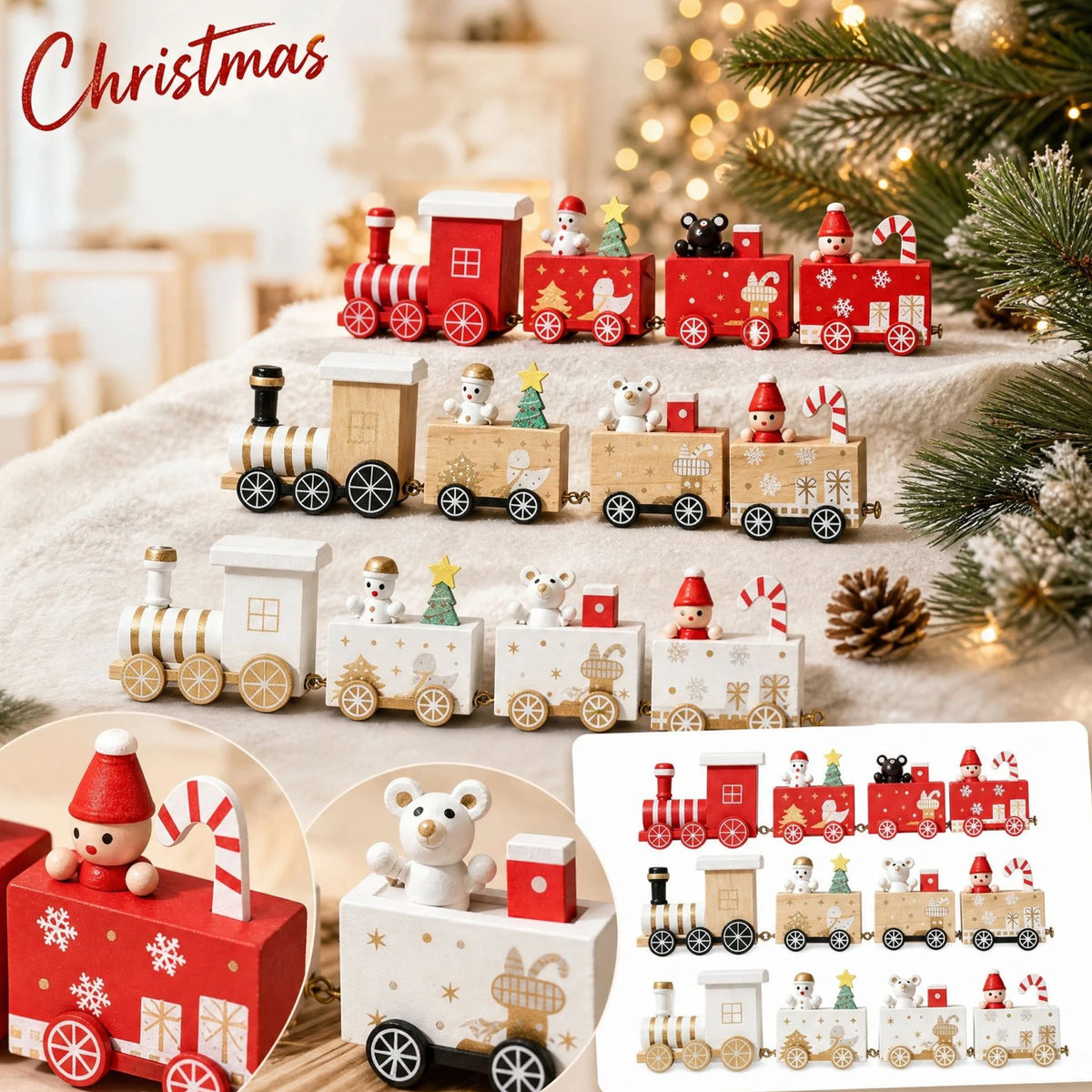 Four-Car Wooden Christmas Train