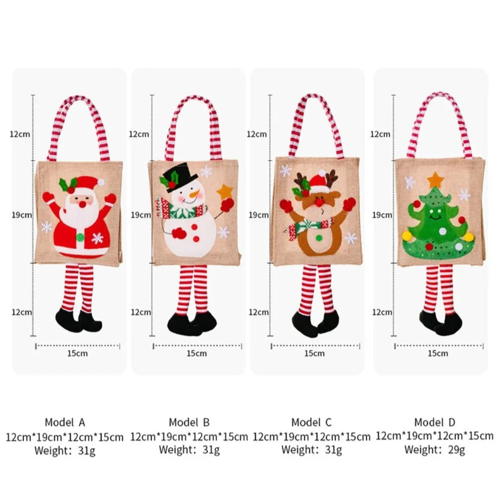 Christmas Gifts Bags Reusable Long Legged Snowman Santa Tote Bag With Handle Xmas Treat Bags for Christmas Party Decorations
