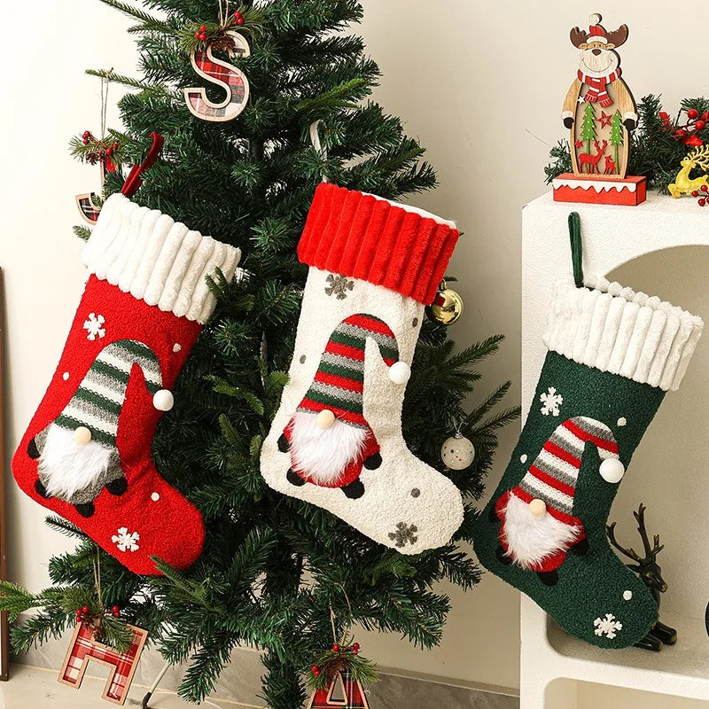 Gnome Christmas Stocking, Large Knitted Xmas Gift Sack for Fireplace Mantel Tree Home Holiday Party Indoor Ornament Decor